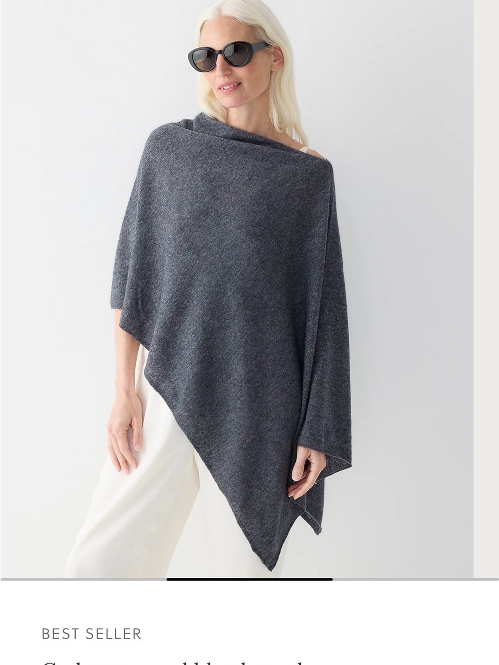 Asymmetric Cashmere Blend Poncho Sweater - Women (Navy & Camel)